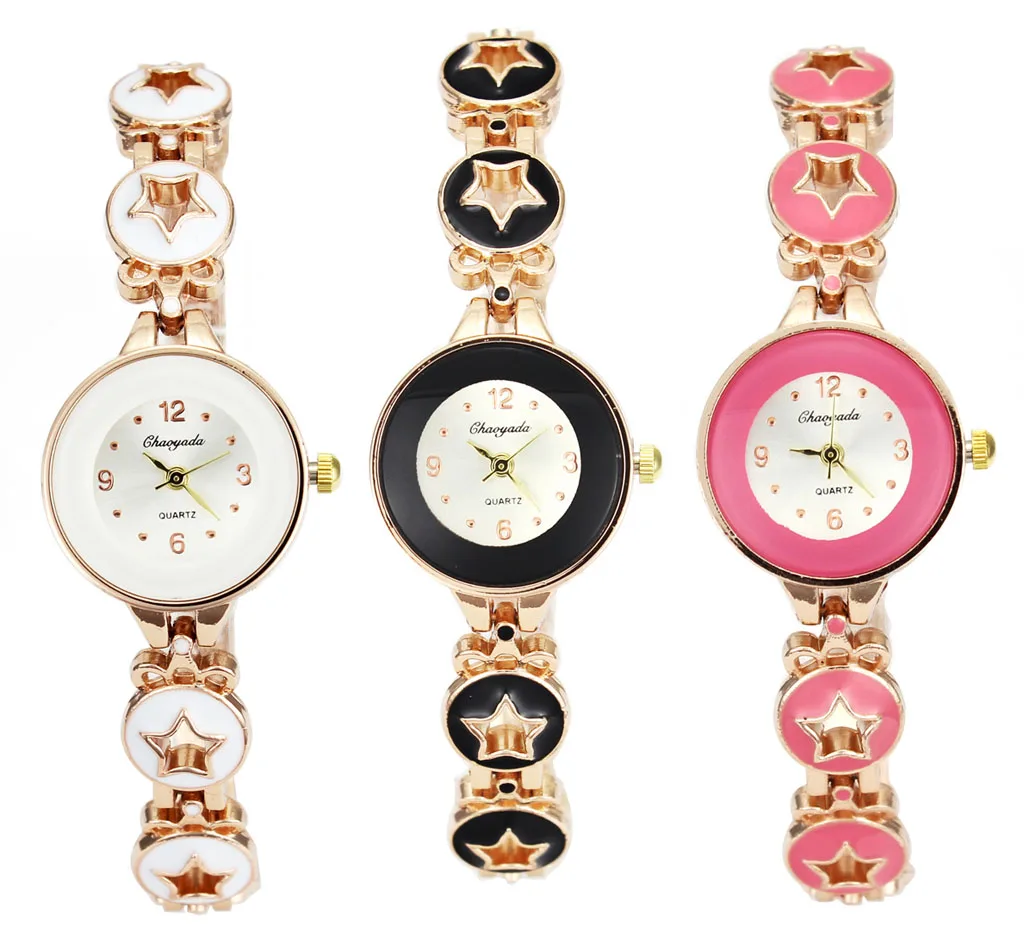 

Five-pointed Star Vogue Stainless Steel Women Female Gift Round Dial Necklace Chain Bracelet Analog Wrist Watch