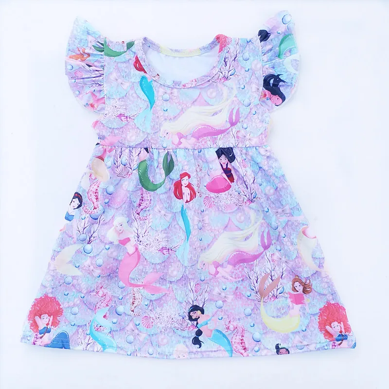 Летнее платье для маленьких девочек; Одежда для девочек; платье Mermaide; детское платье принцессы с принтом для девочек; детская эксклюзивная летняя одежда из молочного шелка