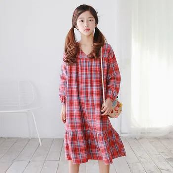 

Brand 2019 New Girl Retro Plaid Dress Baby Princess Dress Children Spring New Toddler Long Sleeve Clothes Maxi Long V-neck,#3941