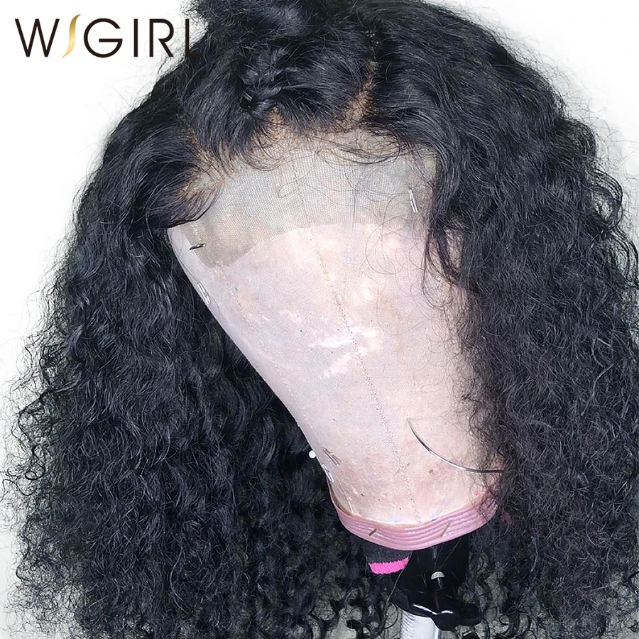 Wigirl Bob Короткие афро кудрявые 4X4 синтетическое закрытие парик фронта шнурка человеческих волос парики глубокая волна фронта шнурка al парик