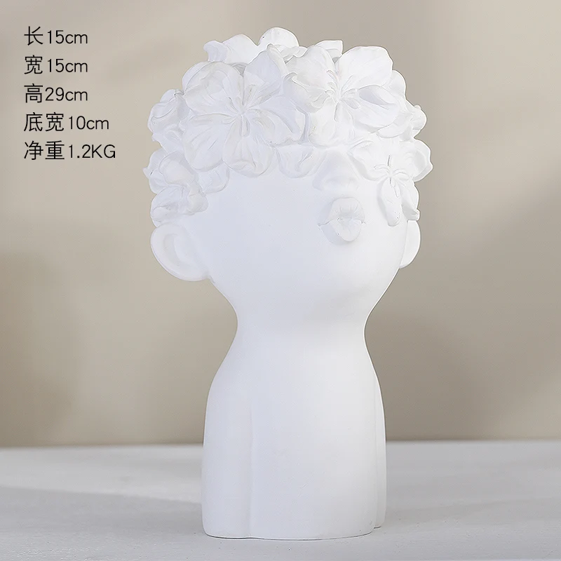 Resin Human Head Statue Accessories Flower Vase Countertop Vase Nordic Style Home Decoration Crafts - Цвет: M