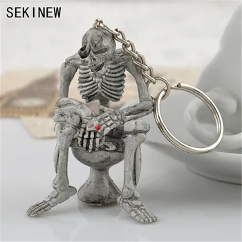 

Bones frame Skull Squat Toilet Rubber Purse Bag Keyring Halloween Gift Car Ornament Accessories