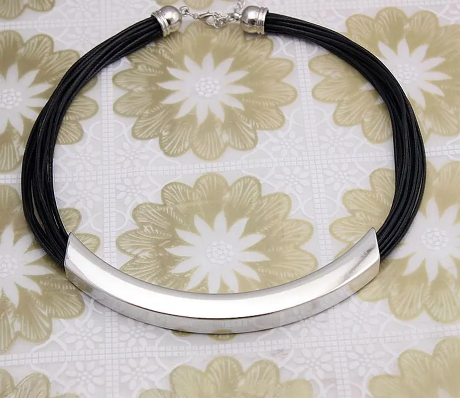 Модный простой дизайн черная кожаная цепочка металлическая цепочка ожерелье ключица аксессуары