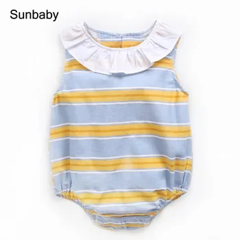 

New summer body bebe all cotton sleeveless double-collared mustard yellow baby clothes baby body 0-36 months I0310
