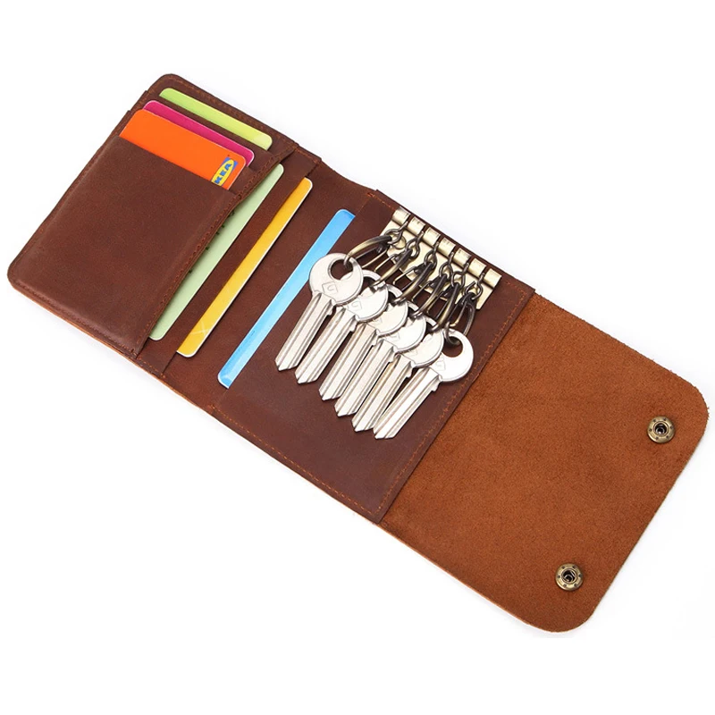 

Genuine Leather Car Key Holder Crazy Horse Leather Key Organizer Card Holder Vitage Key Case Wallet Key Bag Coin Bags Brown 50