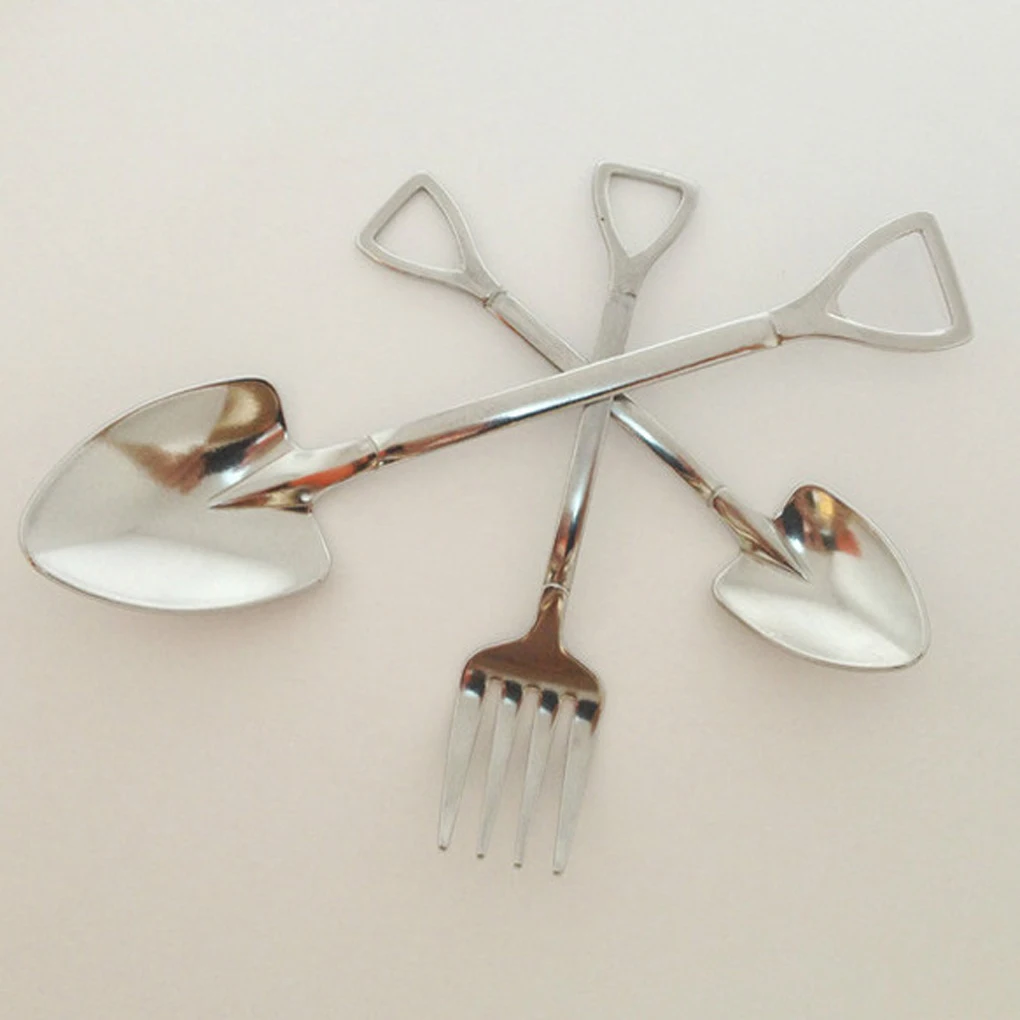 

2pcs Silver Brand new Stainless Steel Cute Sapper Dig Shovel Style Cutlery