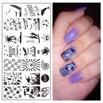 YZWLE 1 Pc New Nails Template Nail Stamping Plates Marine Theme Designs Image Transfer Print   #JQ-L07