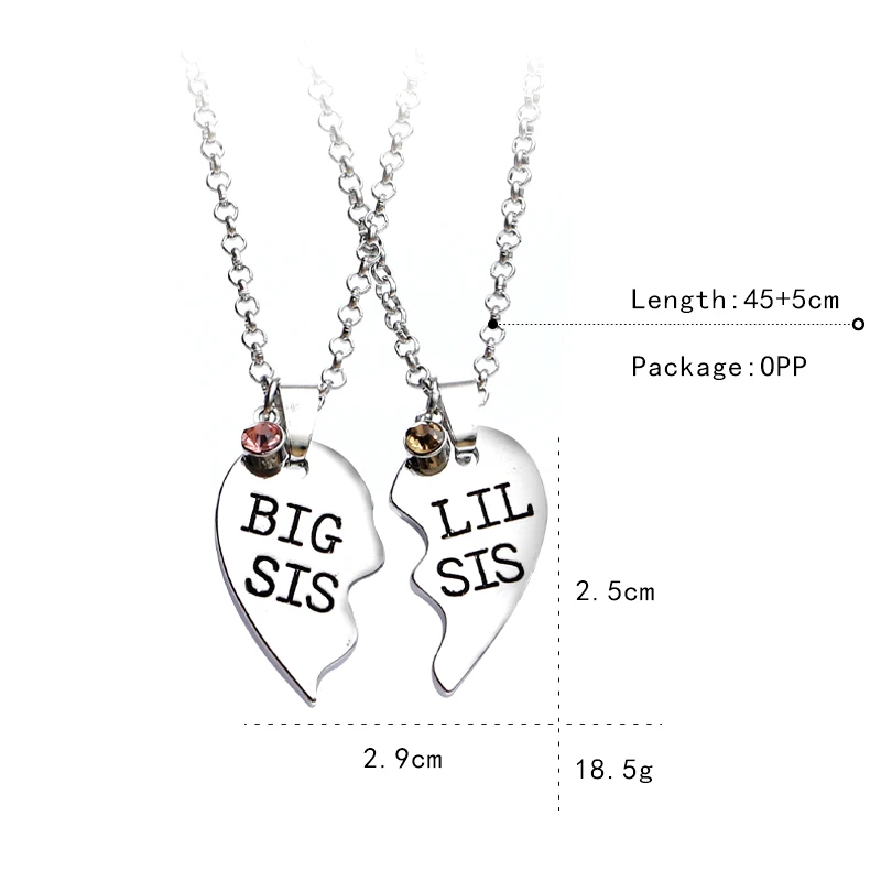 2 шт./компл. большое сердце SIS LIL SIS Цепочки и ожерелья для 2 Handstamped BFF пара цепи кулон семейное ожерелье с гравировкой, девушкам, сёстрам