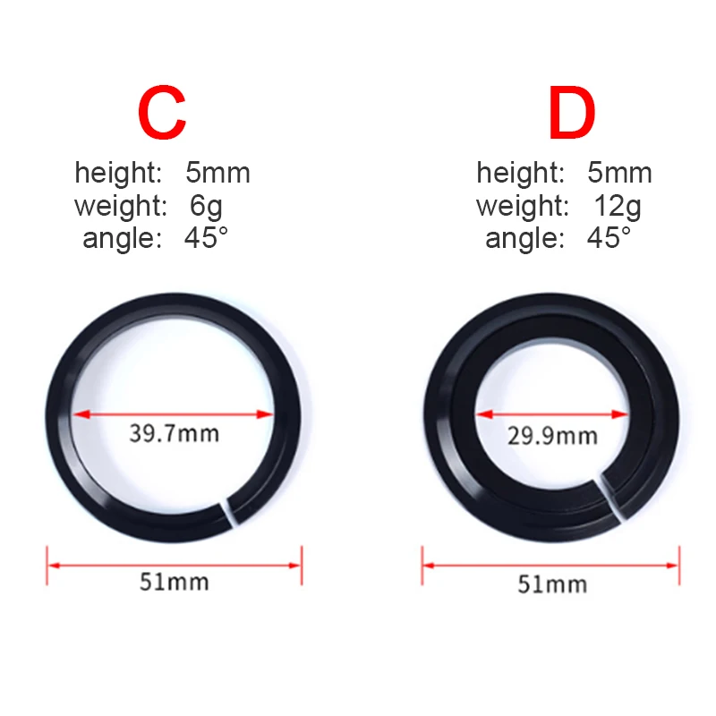 2.13inch Bike Headset Base Spacer Crown Race Bike Headset Washer Bicycle Parts 1.5inch Tapered Fork Straight Fork 45 degree