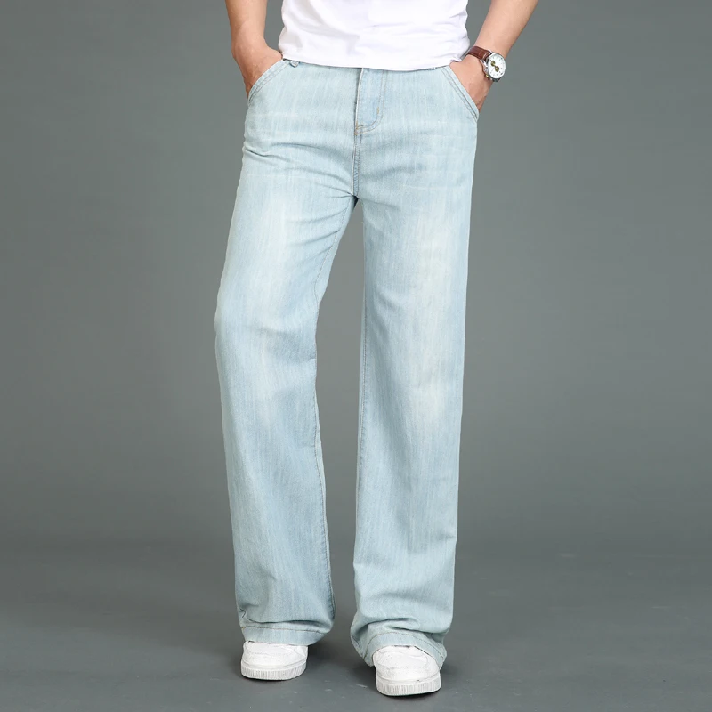 

Jeans men 2019 Summer New Thin Large size Micro Bell pants Men's Modis Straight jeans Light Blue Classic jeans More Size 28-34