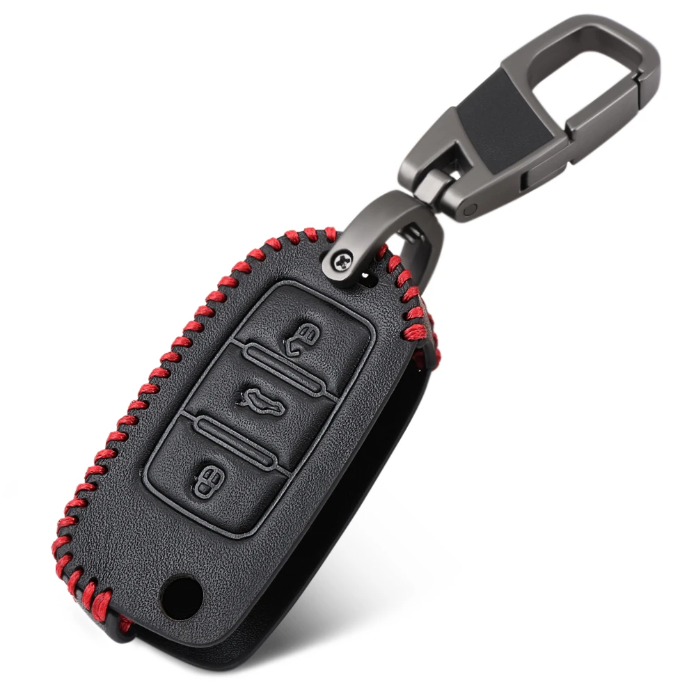 

Genuine Leather Keychain Key Ring Cover Case For Skoda Octavia 2 A7 A5 Fabia Superb Car-Styling For VW Polo Golf 4 5 6 Passat