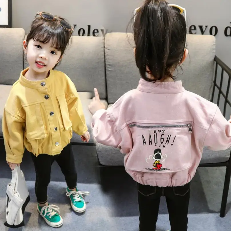 

2019 Spring New Children Denim Jacket Baby Girl Clothes Cartoon Print Casual Coat Full Seeve Single Breasted Kids Outwear Y489