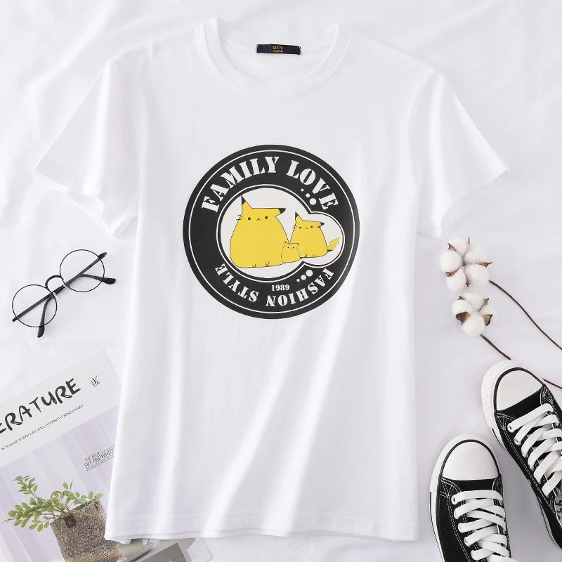 Новые хлопковые футболки в стиле Харадзюку Kawaii Pikachu топы с коротким рукавом и