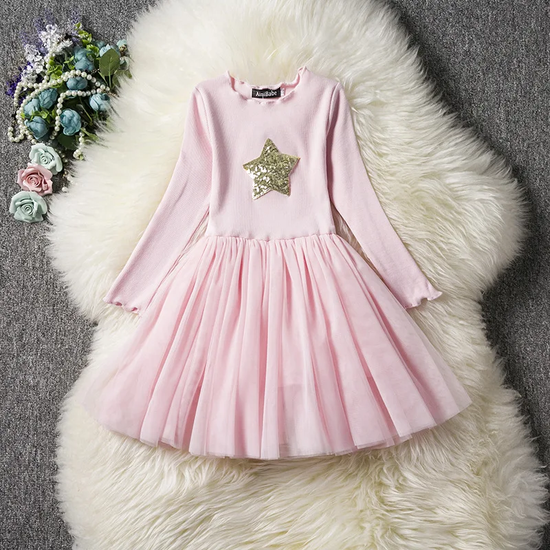 

2019 NEW Spring Girls Dresses Long Sleeve Kids Sequined Star Dresses Children Vestidos Autumn Kids Dress For Little Girl