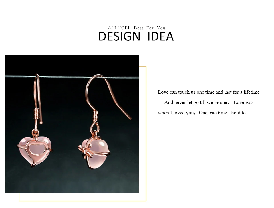 ALLNOEL Heart Rose Quartz Women's Earrings  925 Sterling Silver Gold Plated Drop Earring Natural Gemstone Fine Jewelry For Girl  (11)