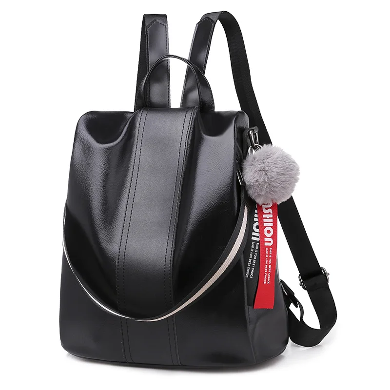 Женский Противоугонный рюкзак из искусственной кожи Водонепроницаемая женская сумка на плечо большая Вместительная дорожная сумка студенческий школьный рюкзак - Цвет: Black