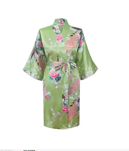 Высококачественный фиолетовый женский шелковый халат из искусственного шелка Новинка кимоно платье сексуальная ночная рубашка с цветочным узором S M L XL XXL XXXL - Цвет: Армейский зеленый