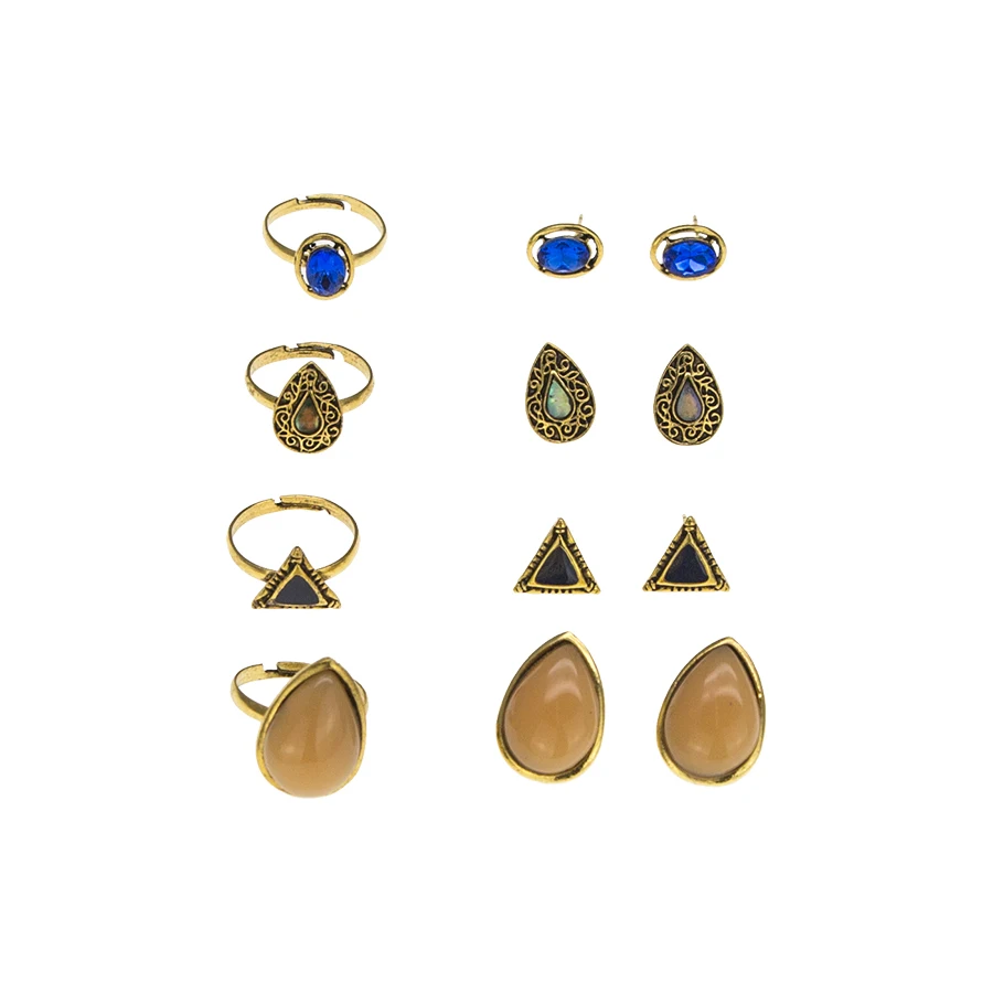 

Hesiod Natural Stone Droplets Stud Earrings Sets for Women Wedding 8pcs Opals Stone Rhinestone Earrings Jewelry Girls Gifts