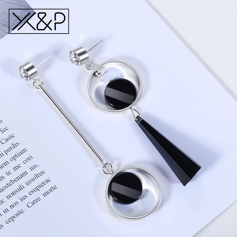 

X&P Vintage Korean Geometric Zirconia Asymmetric Drop Earrings for Women Decorations Fashion Long Hanging Gold Earring Jewelry