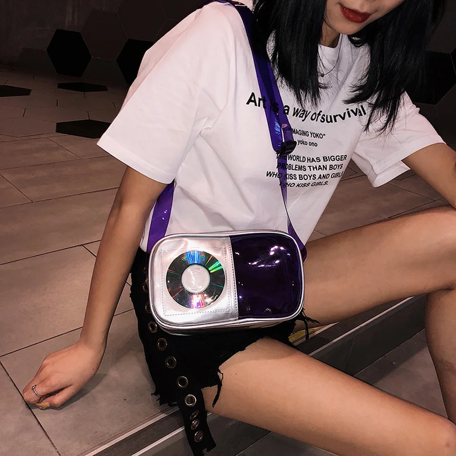 

Personality CD Clear Bag Wide Shoulder Strap Women Shoulder Bags Transparent Small Flap Bag Chic Crossbody Purse for Ladies 2019