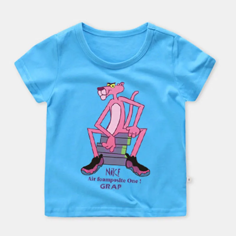 Moggi Cat 2019 Summer Boys Clothes Sport Suit Pink Panther Short Sleeve Children's Clothing Top Tee Boys Girls Clothes (7)