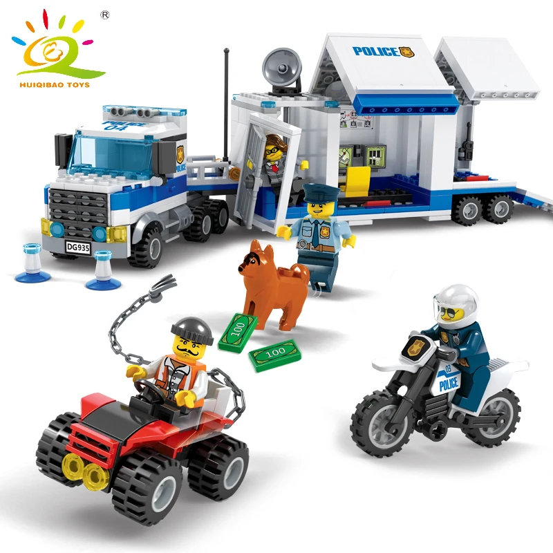 

408pcs City Police Mobile Command Center Building Blocks Assembling Weapons Dolls Figures Boy Toy Compatible Legoe Bricks Toys