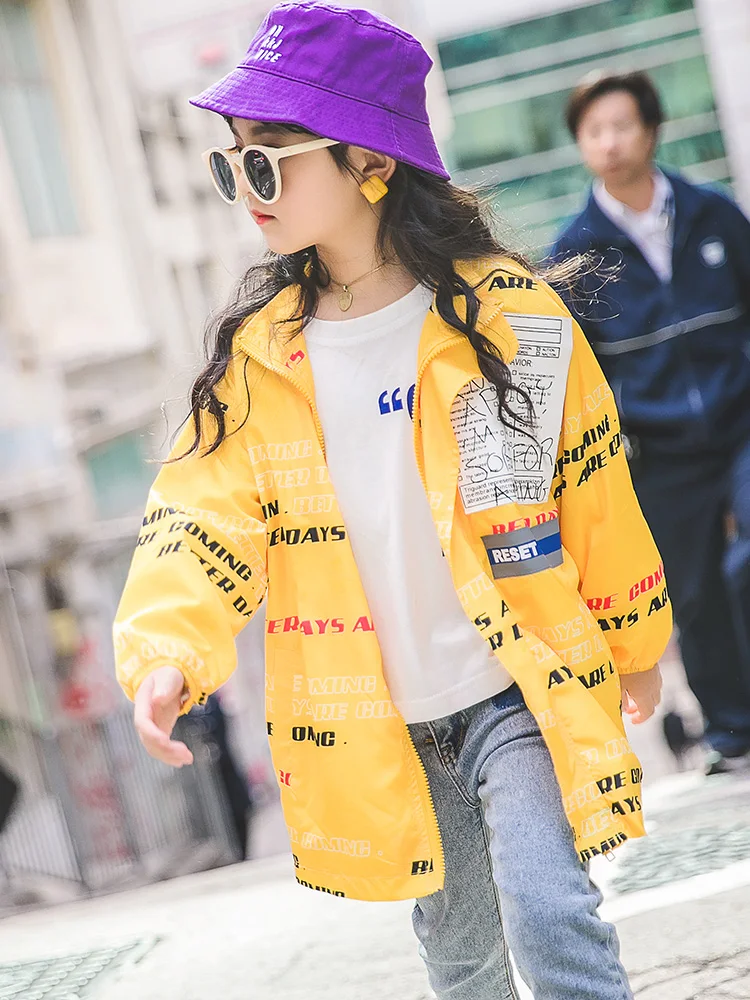 

2019 Trench For Children Spring Windbreaker For Girls Teen New Fashion Print Outwear Big Girls Trench Coat Kiz Cocuk Trenckot 12