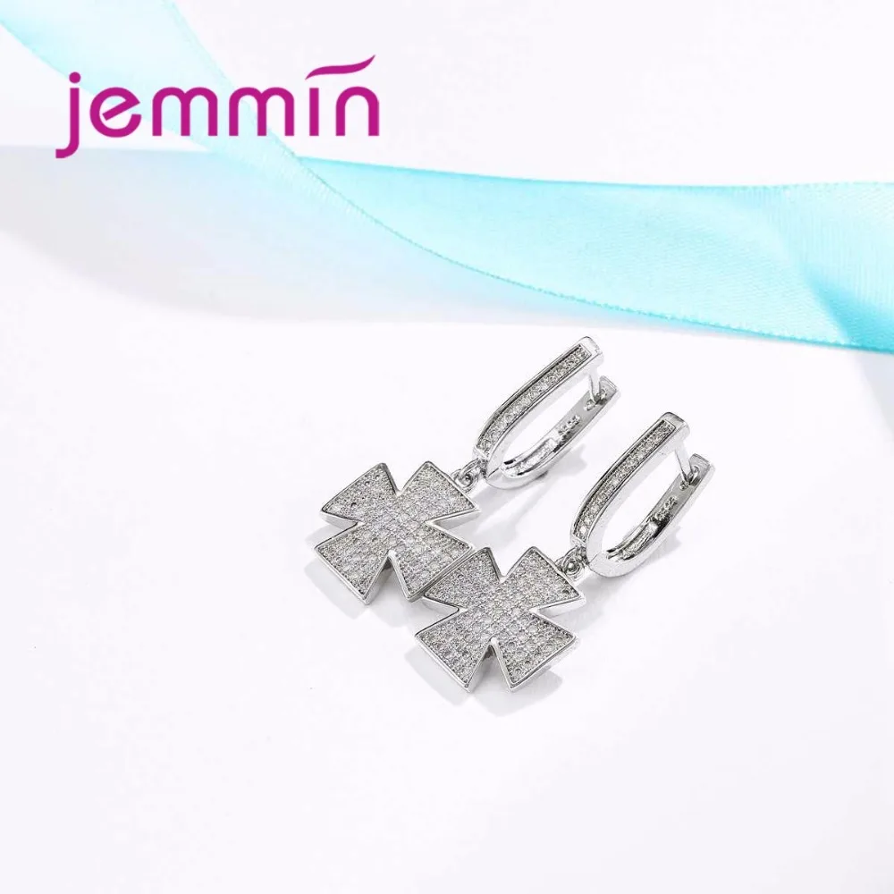 Jemmin модные свадебные Jewelry Set White Crystal геометрический Цепочки и ожерелья серьги Шарм 925 серебряные свадебные комплекты ювелирных изделий