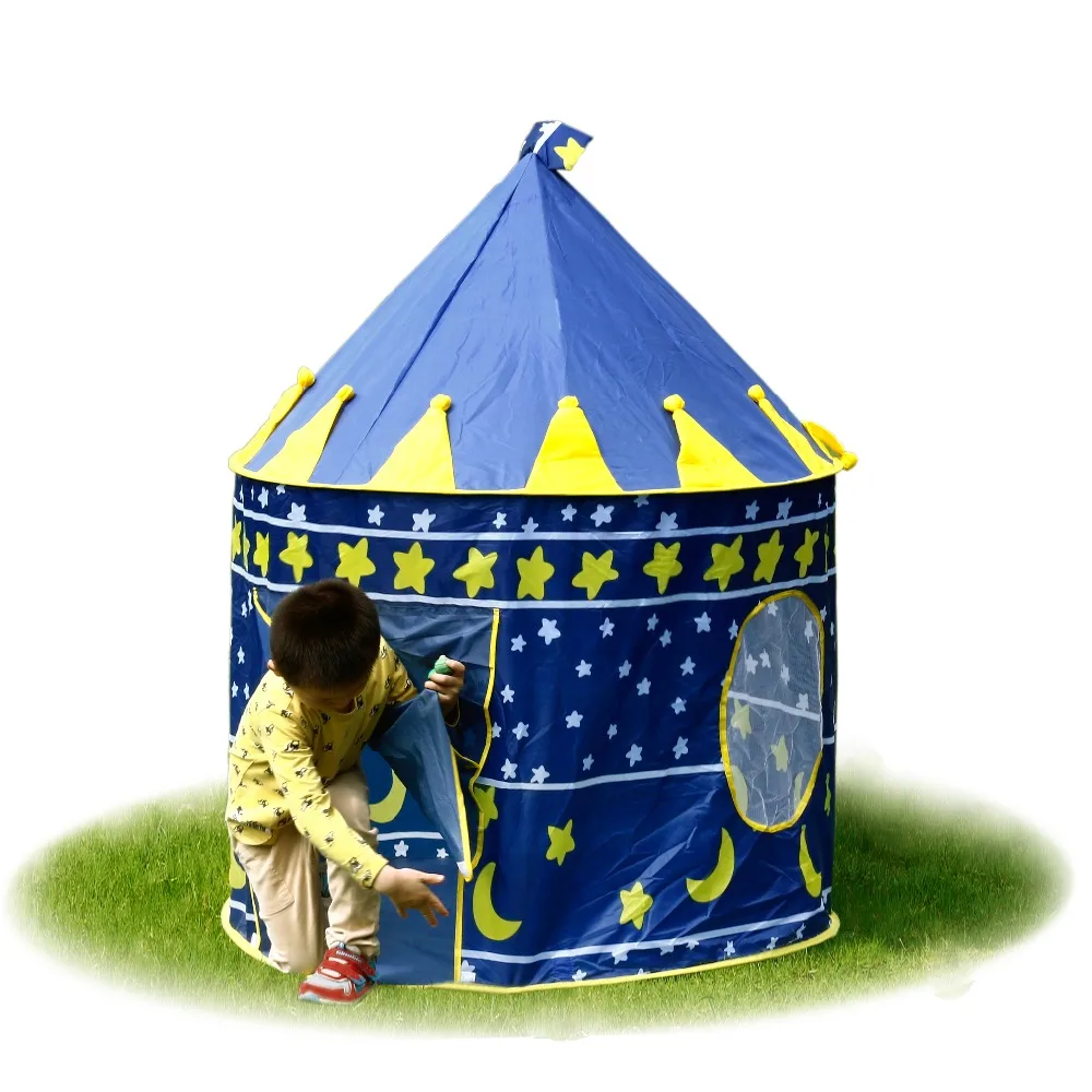 New Arrival Portable Blue Pink Prince Folding Tent Kids Children Boy Castle Cubby Play House For