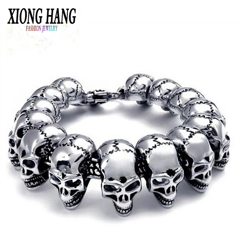

XiongHang Fashion Skeleton Head Bracelet Stainless Steel Bracelet Bangle Charm Bracelet Titanium Steel Jewelry Men's Bracelet