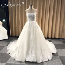 Custom Made Luxury Pearls Lace Wedding Dress Strapless Ball Gown 2017 Wedding Dresses White Bridal Gowns vestidos de noiva
