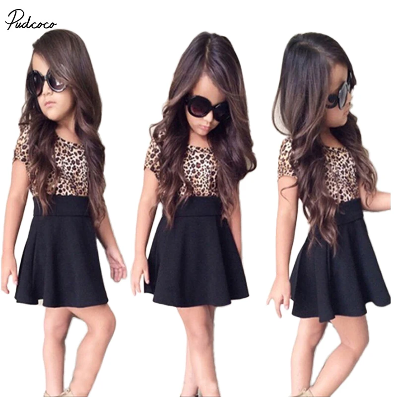 

2017 New Summer Kids Dress Baby Short Sleeve Age 1-6T Mini O-Neck Casual Dresses Leopard Grain Vestidos Hot Sale