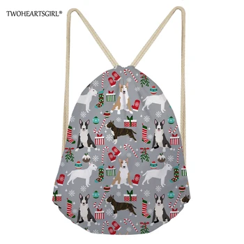 

Twoheartsgirl Drawstring Bag for Women Christmas Bull Terrier Prints Teenagers Girls Fashion Lightweight Bagpack Travel Daypack