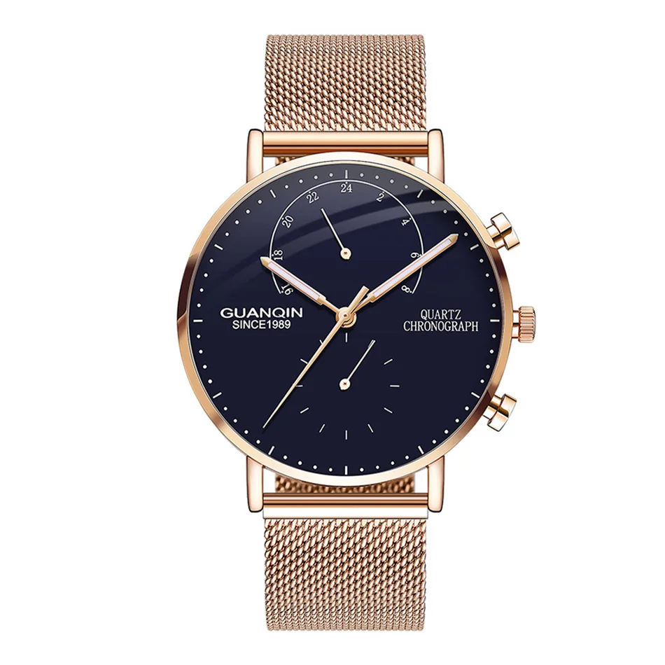 Мужские часы GUANQIN Лидирующий бренд Роскошные светящиеся часы мужские бизнес полностью стальные креативные кварцевые наручные часы Relogio Masculino