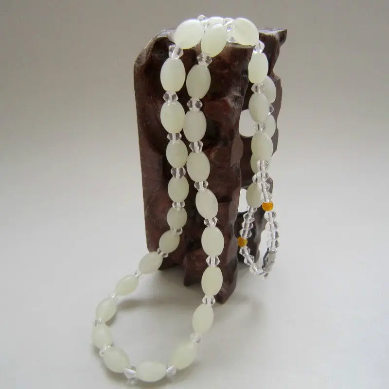 

huij 001080 100%NATURAL CHINESE HETIAN NEPHRITE JADE ELLIPSE BEAD NECKLACE