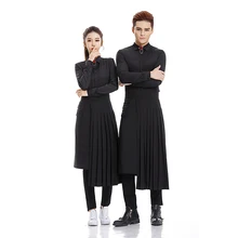 Юная парикмахерская Рабочая Рубашка и плиссированный фартук набор мода с длинными рукавами парикмахерский Рабочий Костюм Униформа Стайлинг Инструмент Черный U1006