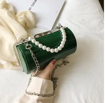 Зеленый Модная повседневная сумка-клатч из искусственной кожи с текстурой камня и цилиндрической жемчужной ручкой, женская сумка через плечо, женская сумка через плечо - Цвет: Зеленый