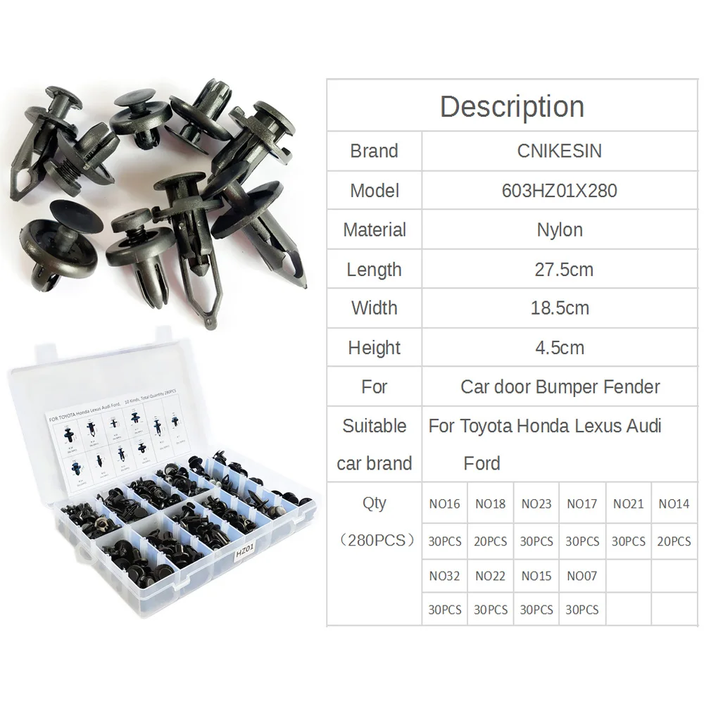 CNIKESIN HZ01 280 шт. разные крепежные зажимы и инструмент автомобильный КРЫЛО БАМПЕР заклепки фиксированный зажим крепеж для Toyota Honda Lexus Audi Ford