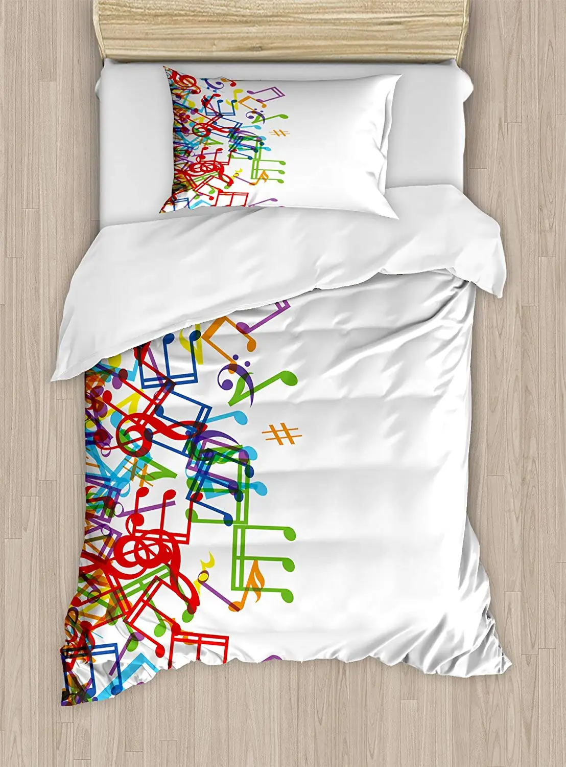 

Colorful Duvet Cover Set Twin Size Trippy Art Style Music Notes Clef Rhythm Melody Harmony Print 3 Piece Bedding Set