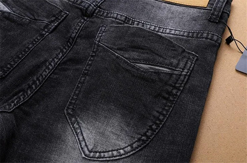 MORUANCLE мужские повседневные джинсы в стиле пэчворк, зауженные прямые джинсовые брюки с заплатками, вымытые, размер 28-38, черный