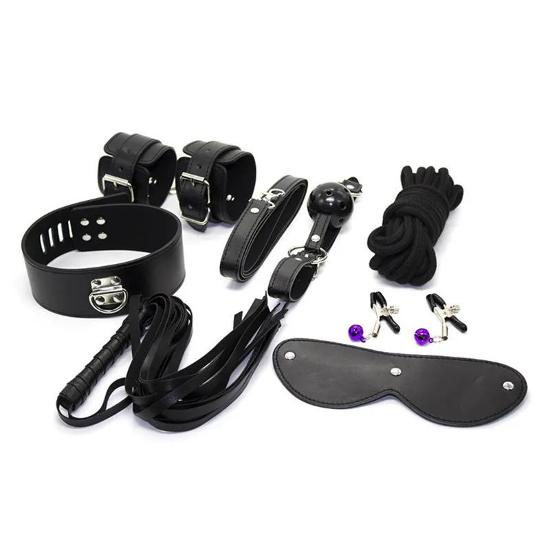 7 Pcs Set Sex Bondage Kit Sex Products Adult Games Sex Toys Set Hand Cuffs Footcuff Whip Rope