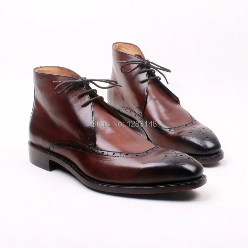 

obbilly Handmade Lacing Leather Outsole/Upper/Insole Color Brown Hand Coloring Goodyear Welted Craft Men's Boot No.a128