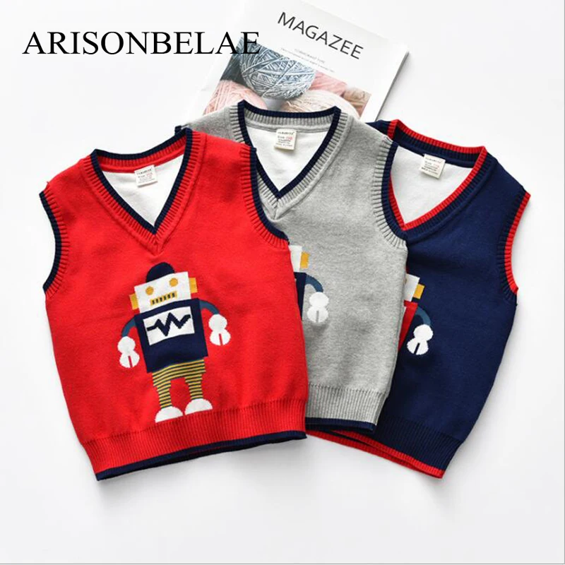 Toddler Sweater Boys Sweaters 2018 Winter Baby Girls Vest Robot Pattern Girl Clothes Autumn Knitted Daily School | Детская одежда и