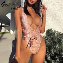 Женское бикини из змеиной кожи,, сексуальные боди, монокини с глубоким v-образным вырезом, Цельный купальник, женский купальник с высокой посадкой, Женский Летний Бикини