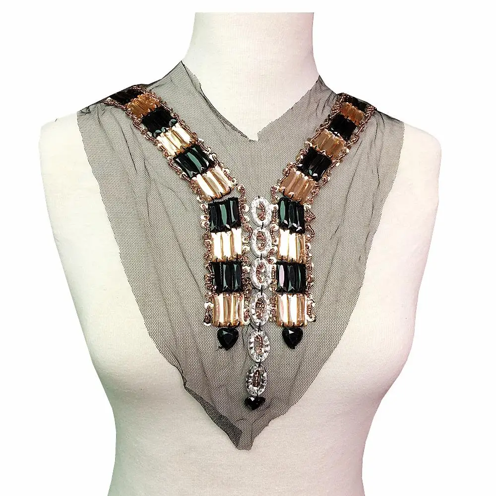 30x24cm Beaded V Collar Patch Sew On Neck Applique Patches For Clothing