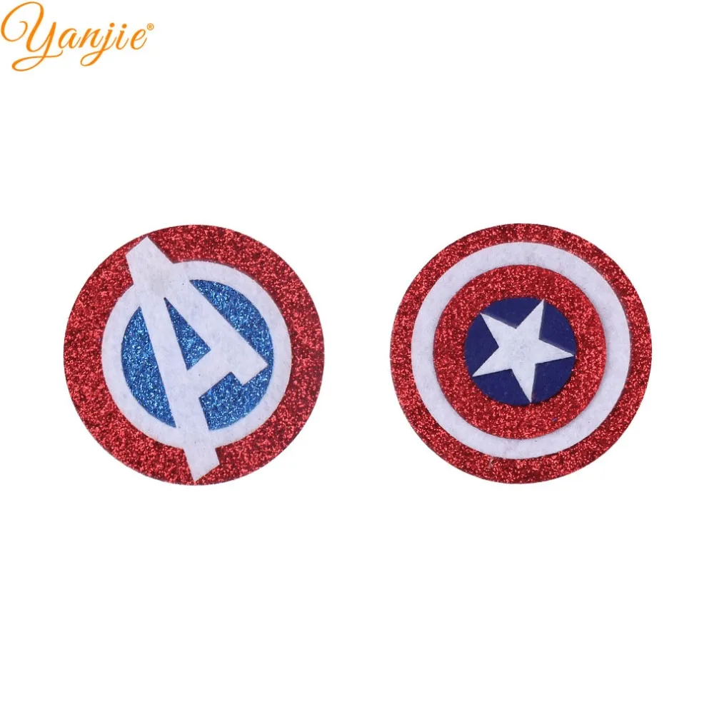 

10pcs/lot Glitter America Shield Round Felt Pad Hair Accessories Star Minnie Mouse Ears Headband DIY Accessories For Kids