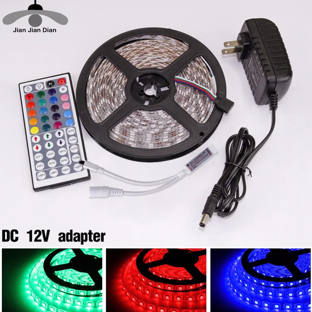 Светодиодная лента DC 12 В в RGB SMD 2835 5050 44Key power Remote 5 м 10 15 полный набор водостойкая