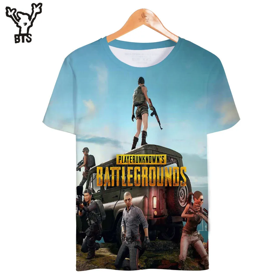 BTS 2018 Fashion Design PUBG 3D Hot Sale Tshirt Women Anime Popular Game Summer Men Cool Short Sleeve Cotoon Print Q0079-Q0082