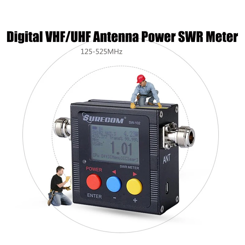 

SW-102 Digital VHF/UHF Antenna Power Meter LCD SWR Standing Wave Ratio Watt Meter 125-525Mhz for 2 Way Radios US Energy Monitor