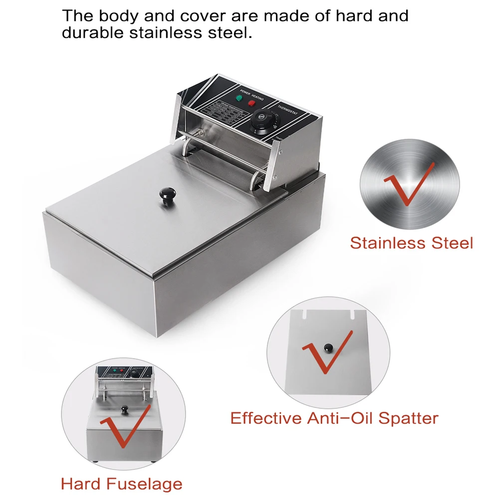 8л электрическая фритюрница из нержавеющей стали, электрическая фритюрница для картофеля фри, курицы, фритюрница 2500 Вт, 110 В/220 В, бытовой/коммерческий горячий горшок